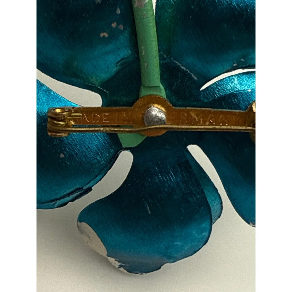 Vintage‎ Enamel Flower Brooch Lot 7pc Mod Pop Art Floral Pins Red White Teal